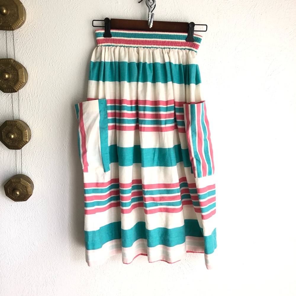 Vintage Teal and Pink Striped Midi Skirt